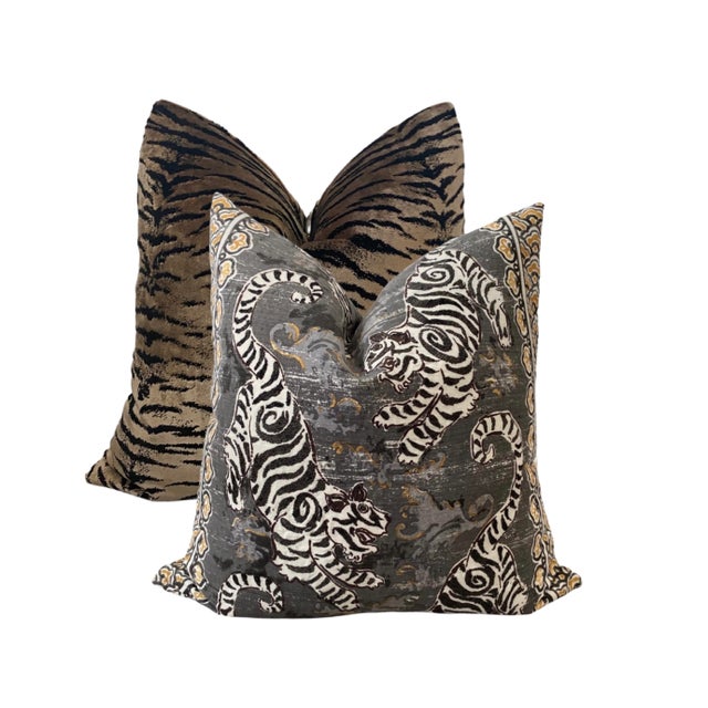 Animalia Velour Velvet Tiger Pillow For Sale - Image 6 of 6