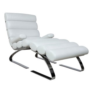 Set of Sinus Lounge Chair and Ottoman in White Leather and Chrome from Cor For Sale