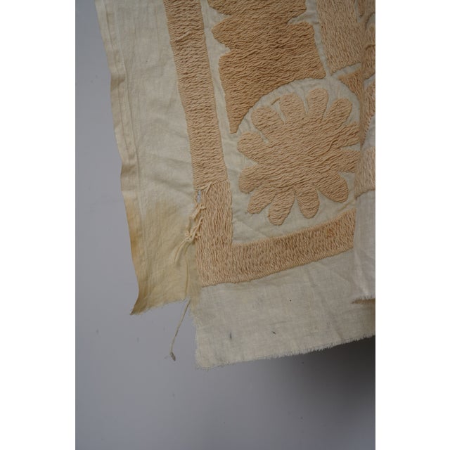White Minimal Neutral Suzani Textile, Beige Uzbek Table Cover Decor 4'4'' X 4'4'' For Sale - Image 8 of 10