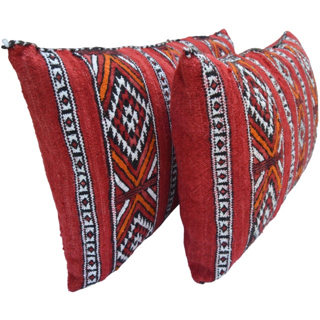 Textile Vintage Handwoven Diamond-Patterned & Striped Berber Pillows - Set of 2 For Sale - Image 7 of 11