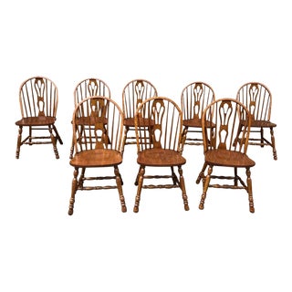 Late 20th Century Set of 8Vintage Windsor Bowl Back Style Maple Dining Chairs For Sale