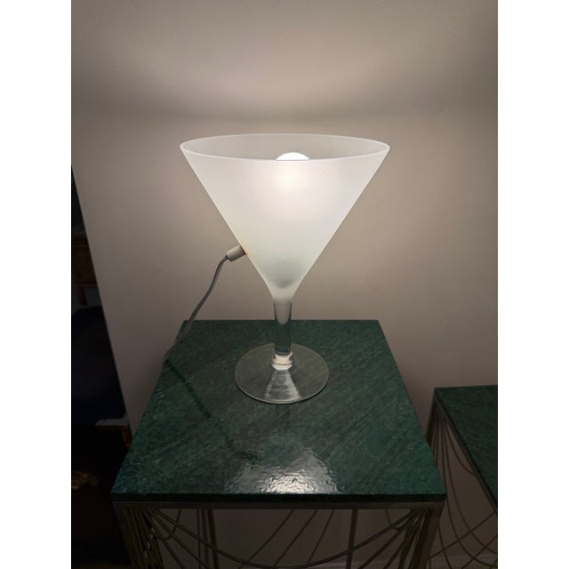Vintage 1990s Pop Art Inspired Frosted Martini Glass Accent Lamp | Cocktail Glass Table Lamp. Manner of David Krys For Sale - Image 4 of 7