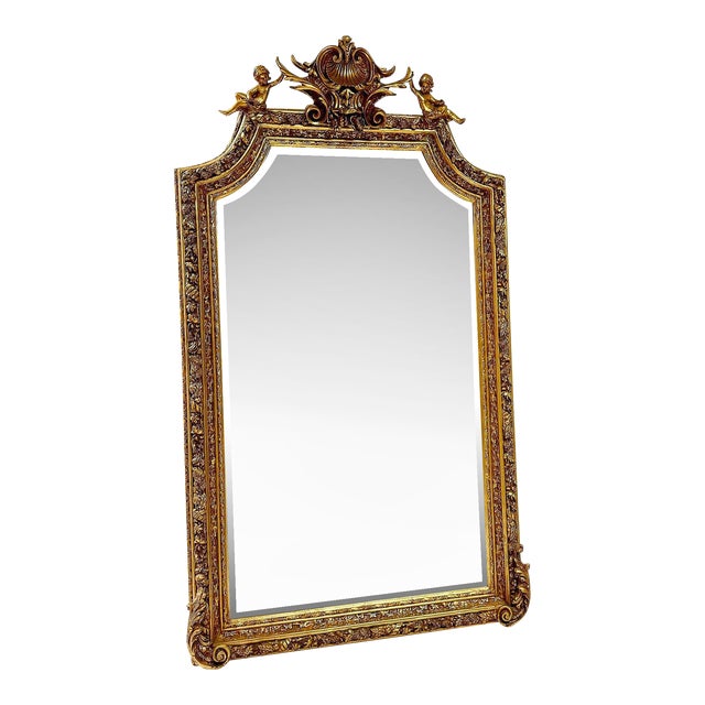 French Style Gold Mirror With Angels Details For Sale