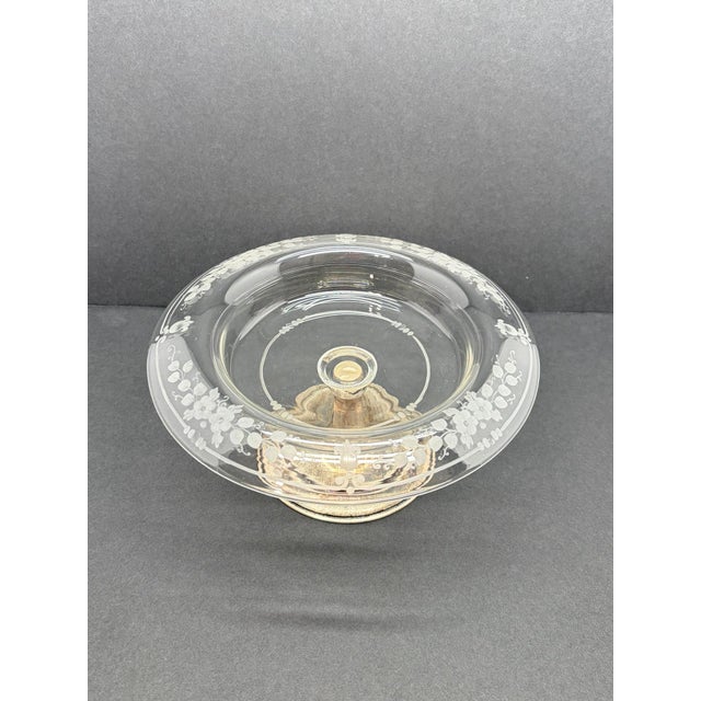 Vintage Hawkes Floral Etched Crystal Sterling Silver Compote For Sale - Image 4 of 7