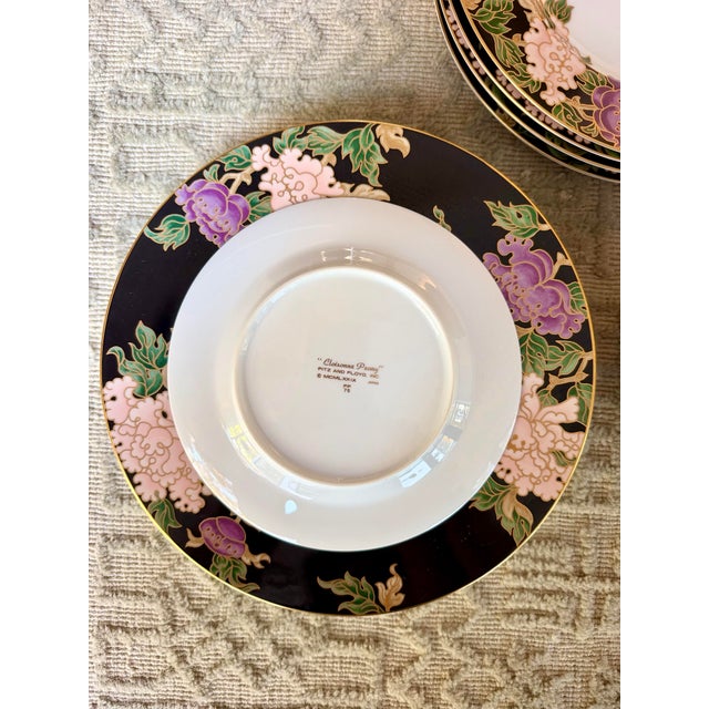 Metal 1970s Japan Fitz and Floyd Cloisonné Peony Flowers Porcelain Plates Service for 8 - Set of 16 For Sale - Image 7 of 7
