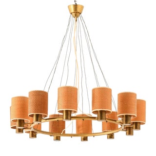 Scandinavian Modern Ceiling Lamp in Brass and Cane by Hans Bergström, 1940s For Sale