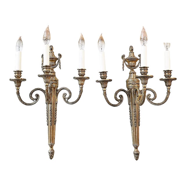1980s Vaughan Neoclassical Style Candelabra Sconces - a Pair For Sale