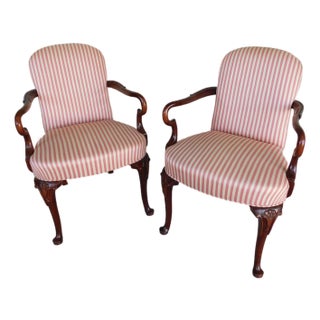 Hickory Chair Co Georgian Queen Anne Style Arm Chairs - A Pair For Sale