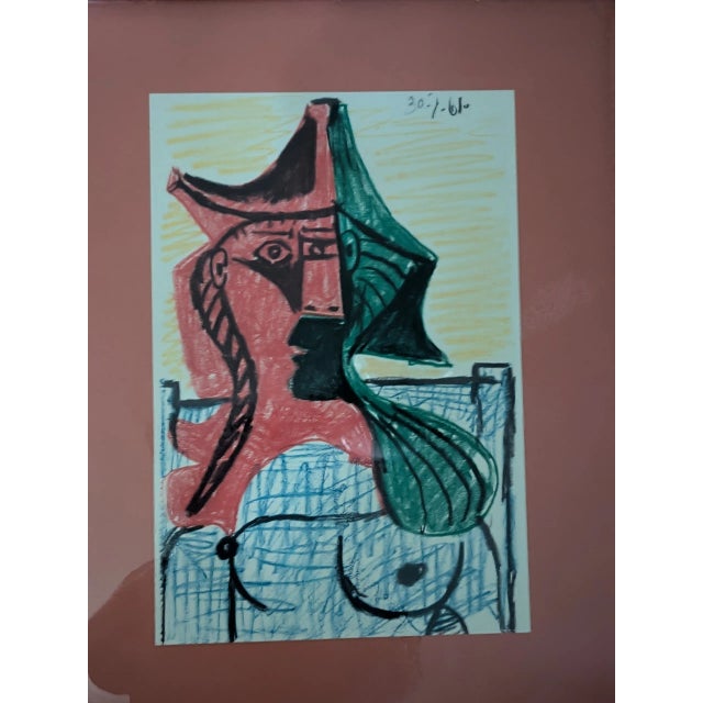 1960s Pablo Picasso Drawing Limited Edition Lithograph 1962 This 1962 Vintage Offset Lithograph Created After the Original 1961 Drawing. For Sale - Image 5 of 6