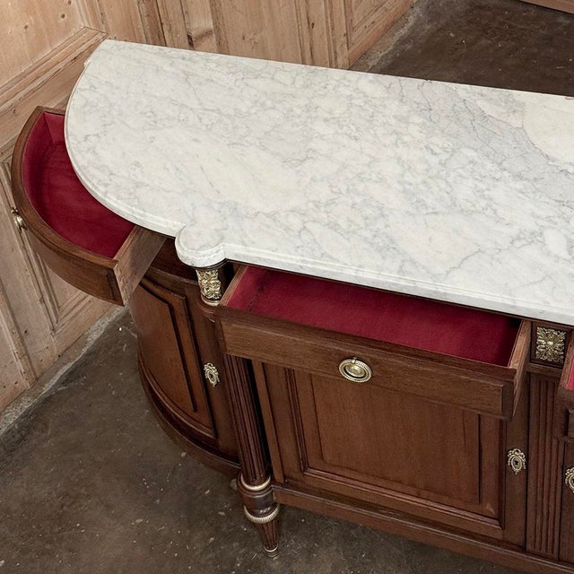 Mid 20th Century Grand French Louis XVI Mahogany Round-Sided Buffet With Carrara Marble For Sale - Image 16 of 18