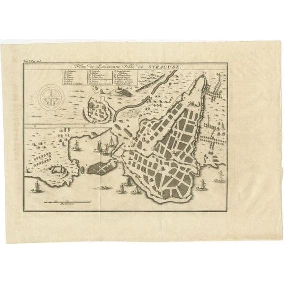Antique Plan of Ancient Syracuse, Sicily, Italy, 1740 For Sale - Image 6 of 6