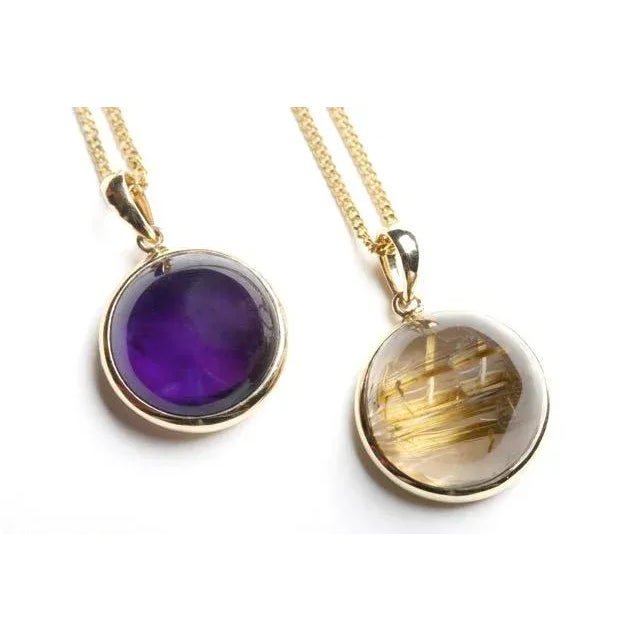 Large Cabochon Rutilated Quartz Gold. Pendant on 18 K Chain For Sale In San Francisco - Image 6 of 6