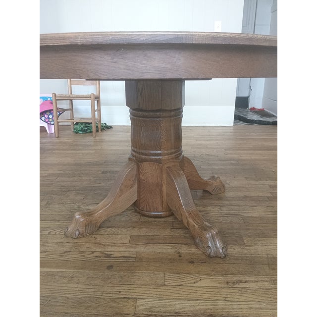 Late 19th Century Antique Round Oak Pedestal Dining Table With Claw Feet Dating From the Late 19th to Early 20th Century. For Sale - Image 5 of 14