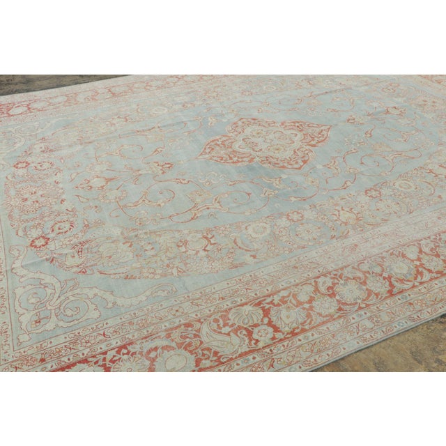 Rug & Kilim Antique Persian Floral Rug With Sky Blue Field and Coral Medallion - Rug & Kilim For Sale - Image 4 of 7