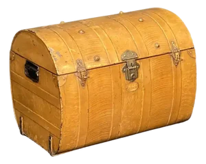 Mid 19th Century English Toleware Tin Trunk With Faux Wood Finish and Brass Accents