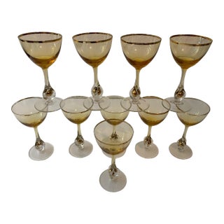 1930s Art Deco Amber Glass Cordial Glasses - Set of 11 For Sale