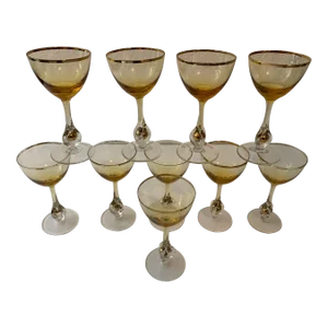1930s Art Deco Amber Glass Cordial Glasses - Set of 11