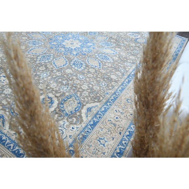 1970s Vintage Persian Handmade Wool Cotton Blue Area Rug For Sale - Image 11 of 11