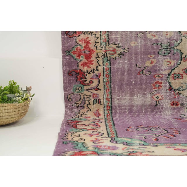 1970s Vintage Turkish Handmade Wool Cotton Purple Area Rug For Sale In San Francisco - Image 6 of 13