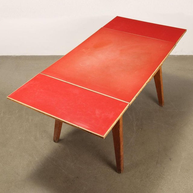 Vintage Extendable Table in Wood with Red Laminate Top, Italy, 1960s For Sale - Image 4 of 8