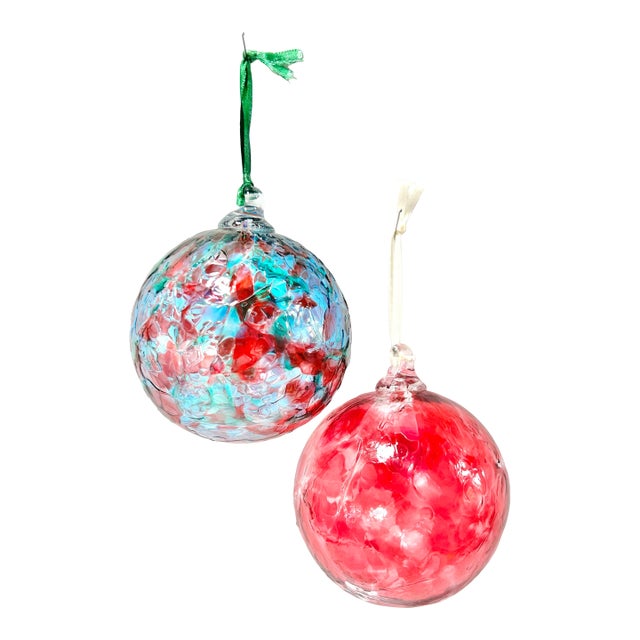 Vintage Hand Blown Glass Christmas Ornaments – Artisan Swirl Design, Set of 2 For Sale