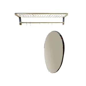 German Aluminum Hall Wardrobe and Gold Mirror Set, 1950s, Set of 2