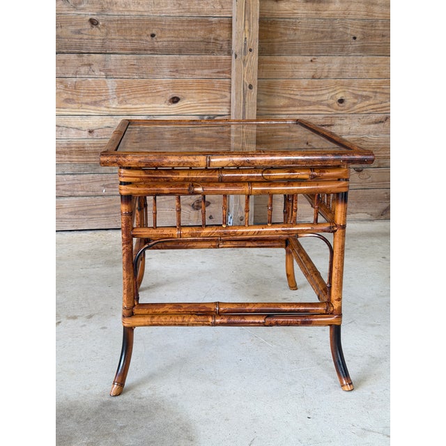 Brown Restored Brighton Pavilion Style Bamboo Side Table by Mersman For Sale - Image 8 of 10