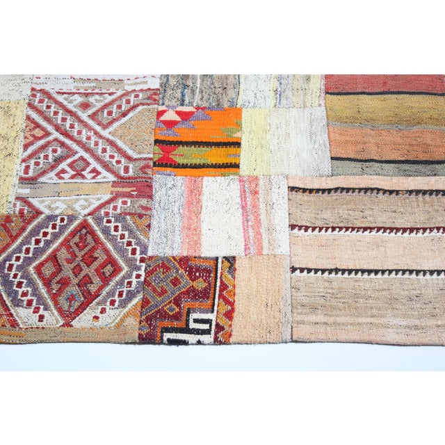 Contemporary Handwoven Vintage Turkish Kilim Patchwork Hallway Runner – Bold Motifs, Timeless Texture -2' 10'' X 10' 3'' For Sale - Image 3 of 12