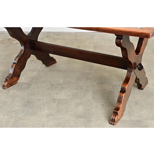 Italian 19th Century Inset Marble-Top Oak Trestle Table For Sale - Image 14 of 14