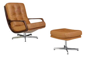 Set of Swivel Lounge Chair and Ottoman in Cognac Leather attributed to Eugen Schmidt, Germany, 1970s, Set of 2