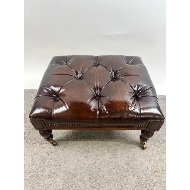 Chesterfield English Style Tufted Leather Library Chair & Ottoman by Hickory For Sale - Image 13 of 18