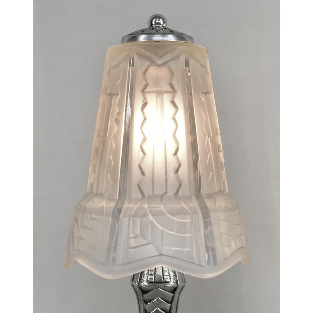 Silver Maynadier Pair of French Art Deco Stepped Geometric Table Lamps - 1930s For Sale - Image 8 of 14