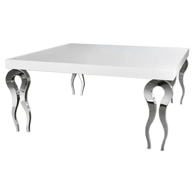 Large Italian Square Table Silhouette in Wood and Steel from VGnewtrend For Sale