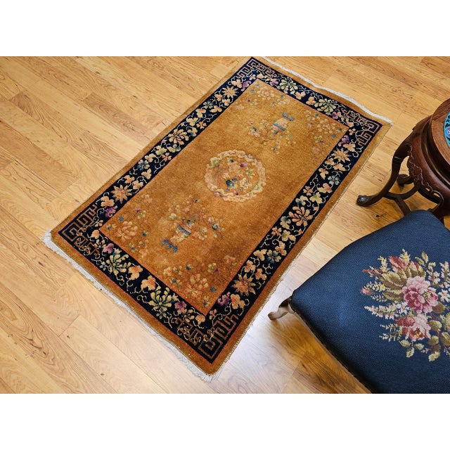 Chinese Vintage Chinese Art Deco Area Rug, Hand-Knotted Wool, 1920s, 3' x 5' For Sale - Image 3 of 15