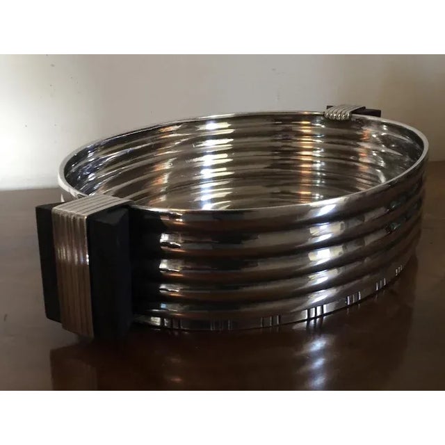 19th Century 1920s Art Deco Silver Plate Galleried Oval Tray or Centerpiece Bowl with Exotic Wood Handles For Sale - Image 5 of 11