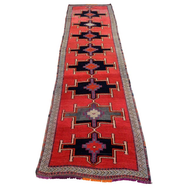 Hand-Knotted Turkish Rug Low Pile Tribal Runner Rug - 3' X 13' For Sale - Image 9 of 12