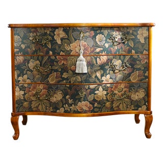 Vintage Baroque - Rococo Mahogany and Brass Chest in Dark Green, Sweden, 1940s For Sale