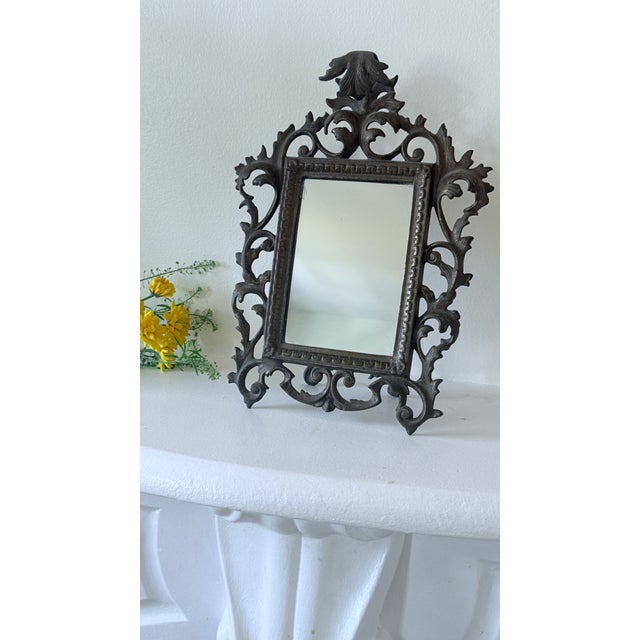 Antique Rococo Revival Bronzed Metal Easel-Back Tabletop Mirror For Sale - Image 14 of 14