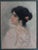 Charming watercolor portrait of a young dark-haired woman in profile, signed by the renowned Austrian-Italian master Eugen...