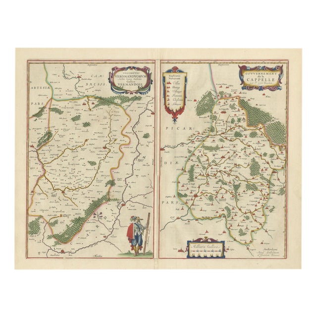 Antique Map of Vermandois and La Capelle from Blaeu, France, 1642 For Sale