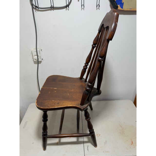 Early 20th Century Early 20th Century Antique Brace Back Windsor Chair With Grooved Seat For Sale - Image 5 of 12