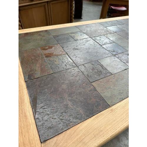 Oak and Slate Table, 1960s For Sale - Image 12 of 15