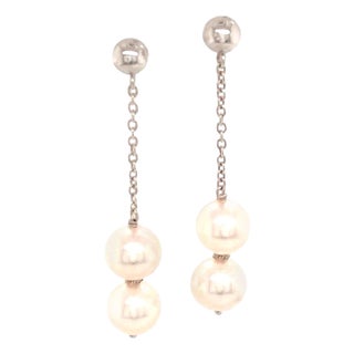 Akoya Pearl Earrings 14k White Gold Certified For Sale