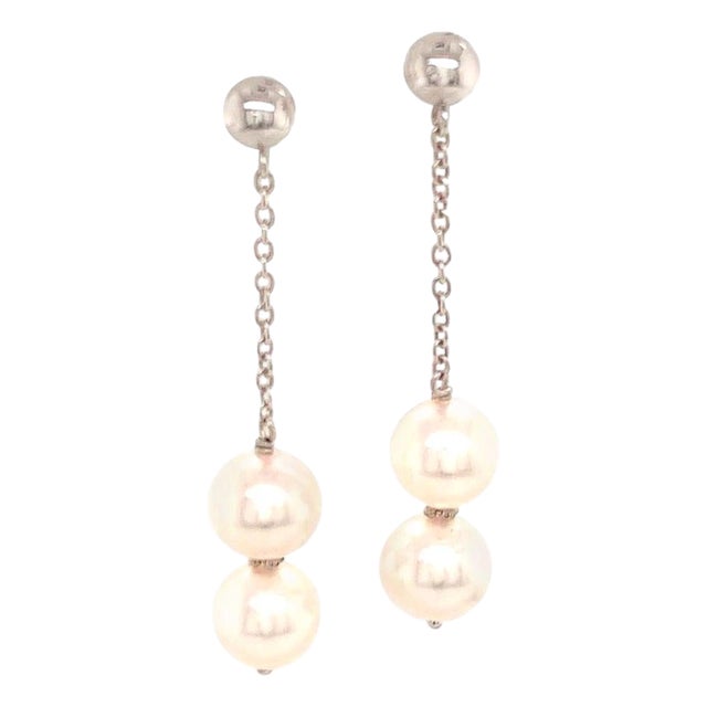 Akoya Pearl Earrings 14k White Gold Certified For Sale