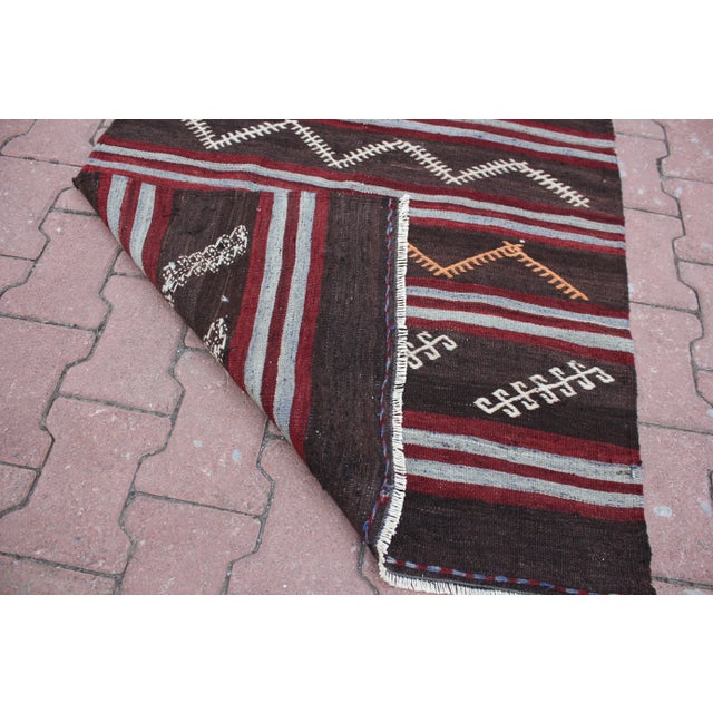 1960s Traditional Turkish Hand Knotted Striped Kilim Runner Rug For Sale - Image 10 of 11