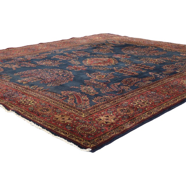 79006 Vintage Indian Sarouk Rug, 07'10 x 09'03. This hand-knotted wool vintage Indian Sarouk rug is a masterful...
