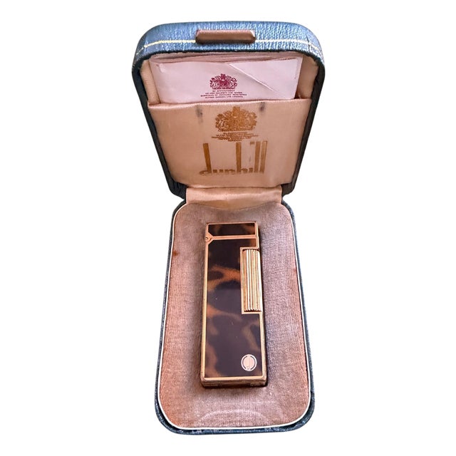 Rare Vintage Dunhill Gold Plated Cognac Marble Lacquer Lighter Original Sky Case For Sale