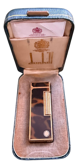 Rare Vintage Dunhill Gold Plated Cognac Marble Lacquer Lighter Original Sky Case