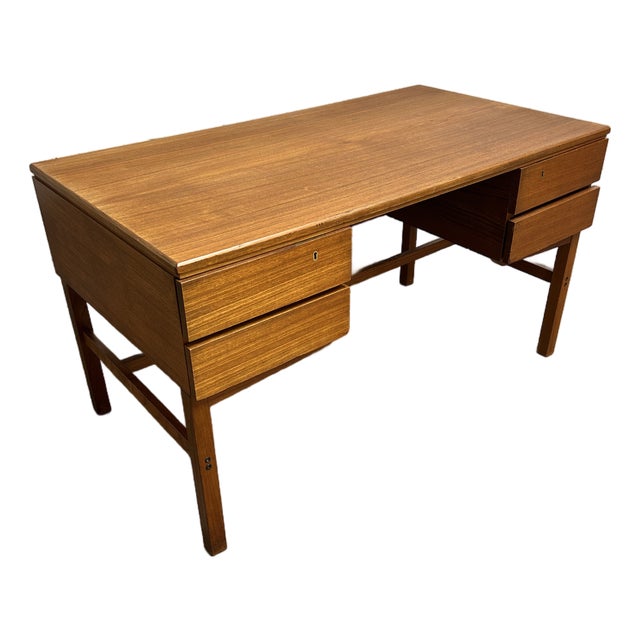 Danish Teak Mid Century Modern Desk With Bookshelf Back 1960s For Sale