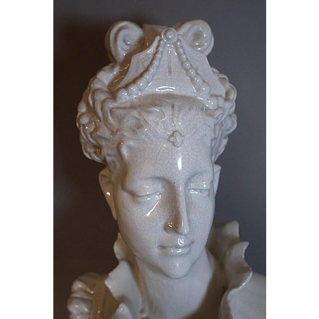 Large Italian White Crackle Glaze Porcelain Lady Bust Sculpture, 1970s , 23 Inches Tall For Sale - Image 9 of 10